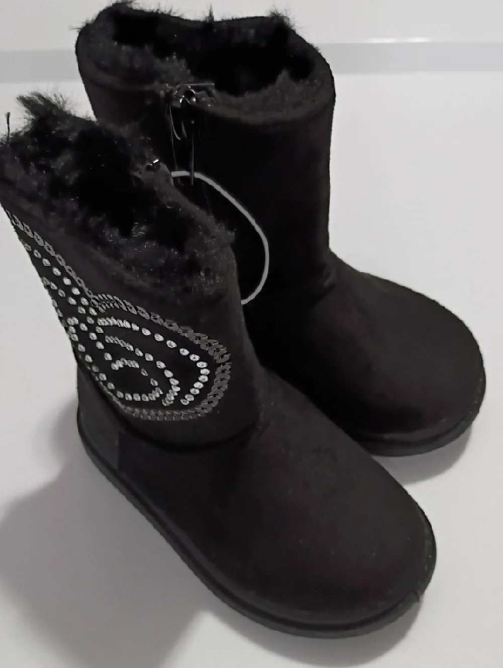 RACHEL SHOES Girl's Black Fur Ankle Boots with Rhinestones  SIZE 5 Toddler NWOT